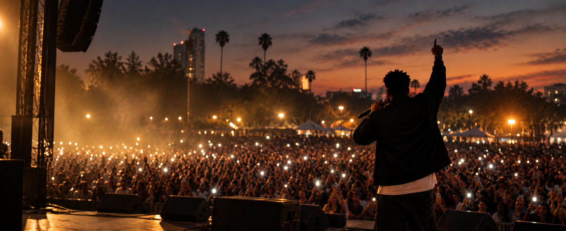 Artist pointing up over the crowd